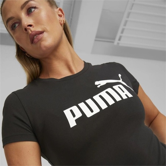PUMA Women's Essentials Slim Logo Cropped T-shirt Black - Picture 12 of 13